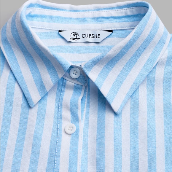 NWT x JJD By the Shore Striped Shirt Striped Blue and White Button-Up Shirt - Picture 8 of 15